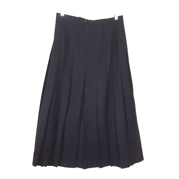 Talbots Navy Blue Wool Pleated Midi Skirt Size 12 Side Zipper - Picture 1 of 10